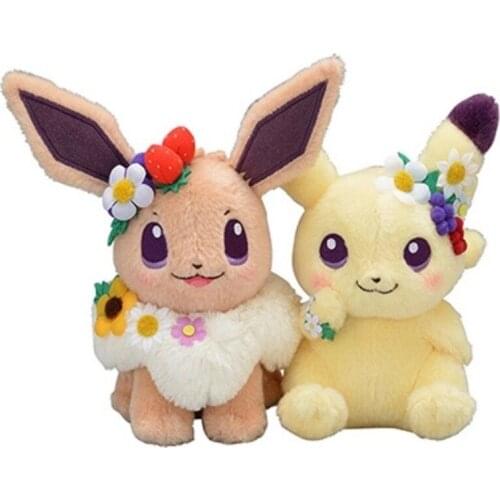Genuine TAKARATOMY Pokémon Plush 18cm Pikachu Eevee Kawaii Anime Dolls Cartoon Stuffed Toys For Child Flower Birthday Present