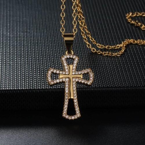 ZHOUYANG Crosses Pendant Necklaces For Men Womens Jewelry Gold Color Zircon Neck Accessories Hip Pop Punk Jewellry Gifts KBN284