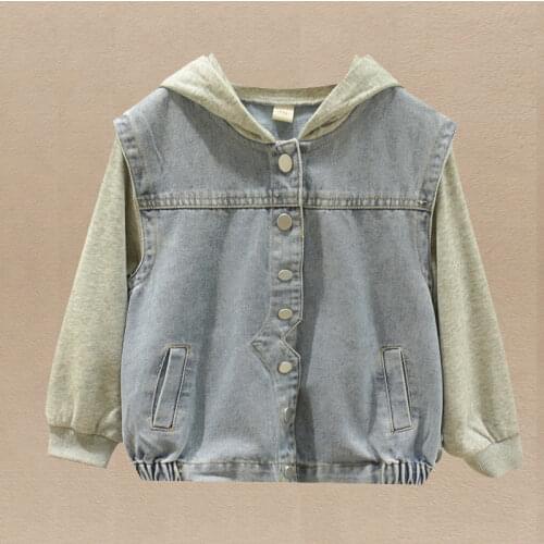 Coats for Baby Girl Patchwork Denim Girls Coat Kids Fashion Wear Hooded Children Clothes for Teens Autumn Long Sleeve Girls Tops