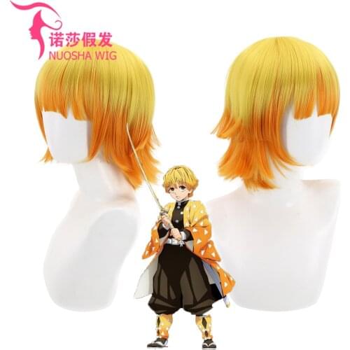 Agatsuma Zenitsu Wig Kimetsu no Yaiba Demon Slayer Yellow Synthetic Heat Resistant Hair Agatsuma Zenitsu Cosplay Wigs + Wig Cap