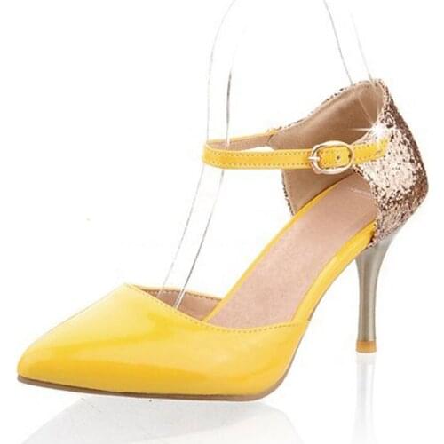 Sexy Pointed Toe Women Sandals High Heels Sequins Women Shoes Summer Ankle-Strap Party Shoes Pumps Plus Size 41 42 43 XKD4120