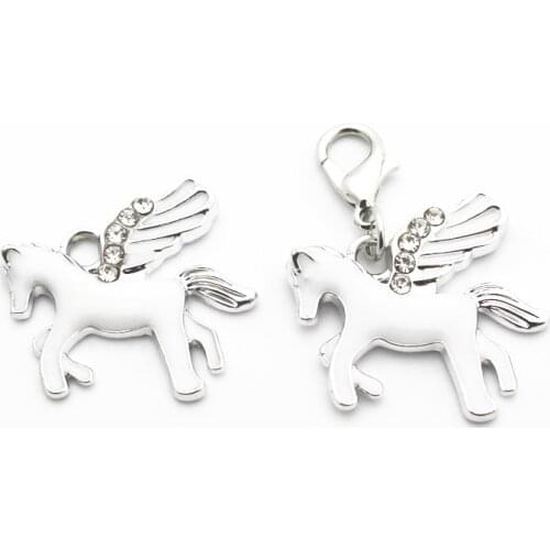 Mix2 20pcs/lot Alloy Crystal Horse Dangle Charms Lobster Clasp Hanging Charm For Bracelet&Pendant Hang Accessories