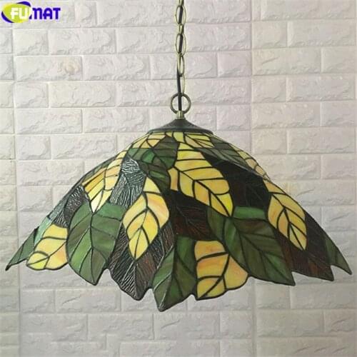 FUMAT Tiffany Style Pendant Lamp Fallen Leaves Stained Glass Hanging Light Fixture Classical Nordic Lighting Decoration Home Art