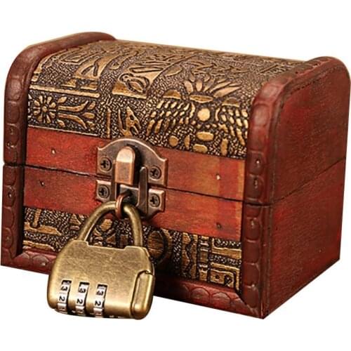 Rectangle Fir Wood Case Vintage Engraved Jewelry Storage Box Treasure Holder Organizer Case with Lock Watch Cosmetics Container