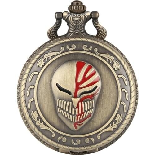 Retro Bronze Skull Clown Mask Quartz Pocket Watch Punk Pendant Men Women Necklace FOB Clock Antique Chain Gifts for Men Women