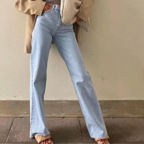 Chic 2021 Womens Jeans High Waist Baggy Straight Leg Long Jeans for Girl Denim Bottom Harajuku Boyfriend Long Pants Fall Length