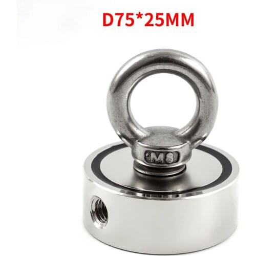 Strong Neodymium Magnet Double Side Salvage Fishing Magnet Hook Pulling Mounting Pot with Ring Hole Sea Equipment