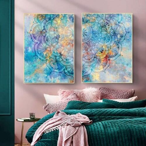 Blue Gradient Colorful Mandala Painting Pattern Modern Canvas Painting Poster Wall Art Print Printing Modern Living Room Home De