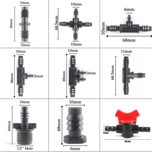 20/10Pcs 8/11 To 4/7mm Garden Irrigation Hose Connector 3/8" To 1/4" Barbed Tee Straight Elbow Adapter Watering Pipe Joints