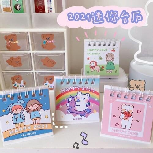 Mini Calendar 2021 Cute Office Desktop Calendar Book Accessories Diary for School Supplies Perpetual Calendar Planner Stationery