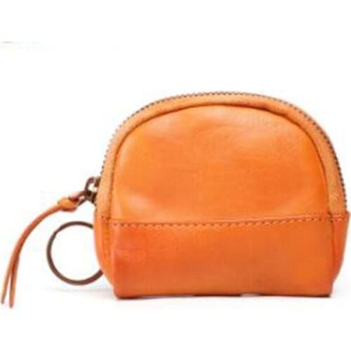 Vintage Genuine Leather Zipper Coin Wallet Key Wallet For Women Mini Female Zipper Coin Purse Multi-Function Small Money Bag