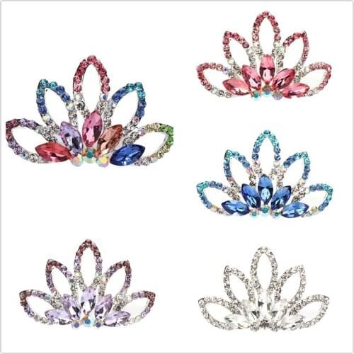 Rhinestone Princess Crown Hair Comb Mini Cute Tiaras Multicolor Headwear Girls Kids Hair Jewelry Birthday Party Gift