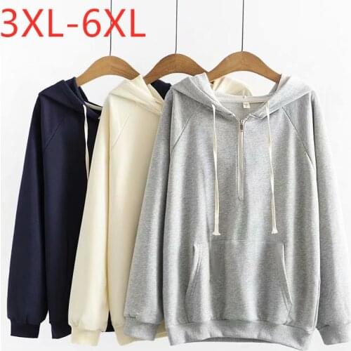 New 2021 Ladies Spring Autumn Plus Size Hoodie For Women Large Long Sleeve Loose Cotton Pocket Sweatshirt Coat 3XL 4XL 5XL 6XL