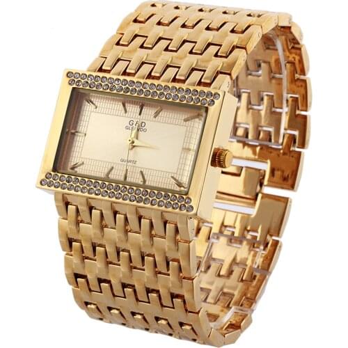 2019 New Luxury Brand G&D Womens Wristwatch Gold Fashion Rhinestones Quartz Watches Stainless Steel Ladies Watch Clock Gift