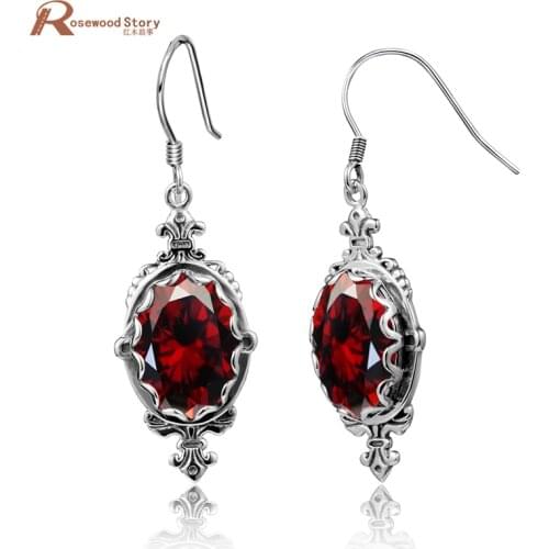 Trendy Indian 925 Sterling Silver Jewelry Sparkling Red Stone Created Garnet Drop Earrings For Women Wedding Fashion Gifts