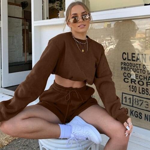 Casual Oversize Shorts Sets 2021 Sportswear Long Sleeve Sweatshirts Fleece Top Two Piece Set Outfits Loungwear Women Tracksuit