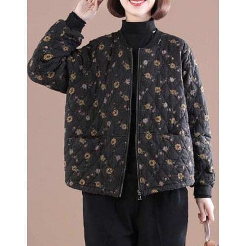 2021 Autumn Winter Coat Women Printed Cotton Coat Vintage Jackets Casual Loose Clothes Wine Red Korean Fashion Outerwear Female