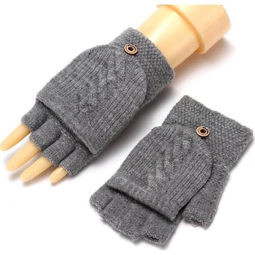 Winter Warm Thickening Wool Gloves Knit Flip Fingerless Exposed Finger Thick Gloves Without Fingers Mittens Glove Women Girls