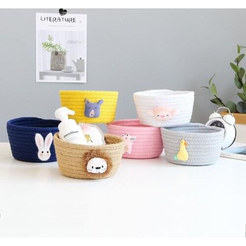 1Pcs Laundry Baskets Cartoon Animals Cotton Rope Kids Toys Nordic Style Hand Woven Desktop Sundries Storage Box Storage Basket