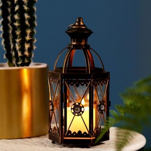 1PCS Nordic decoration candlestick decoration floor glass windproof candle holder iron Christmas romantic candlelight props