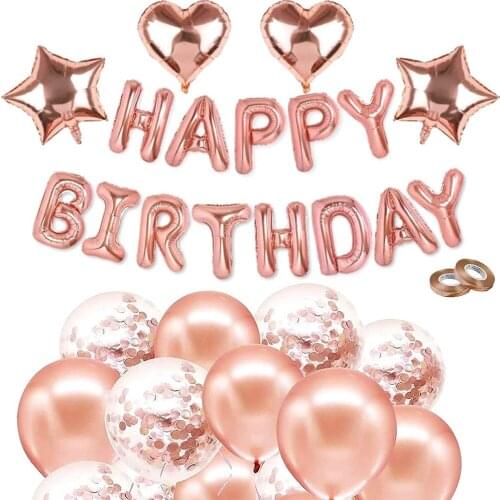 Amawill Happy Birthday Banner Foil Balloons Kit for Rose Gold Birthday Party Decorations for All Ages Birthday Party Supplies