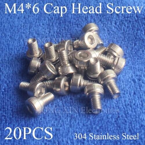 Free Shipping 20pcs/Lot Metric Thread M4*6 mm 304 Stainless Steel Hex Socket Head Cap Screw Bolts hexagon