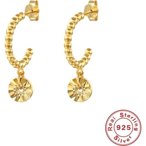 BOAKO 925 Sterling Silver Long Pin Shape Square Zircon Stud Earrings For Women Small Round Disc Pendant Beads Circle Ear Stud