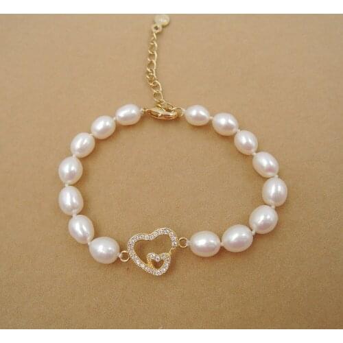 100% NATURE FRESHWATER PEARL Bracelet-AAAAA high good quality-FASHION BRACELET with heart accessory
