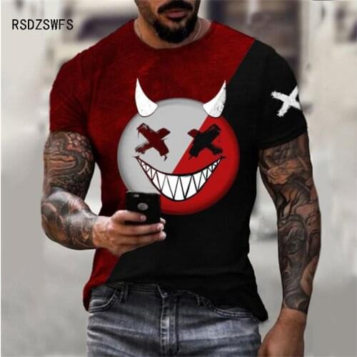 Harajuku Large Size Loose Devil Print T-Shirt For Men European And American Street Fashion Short Sleeve Camisetas Men T-Shirt