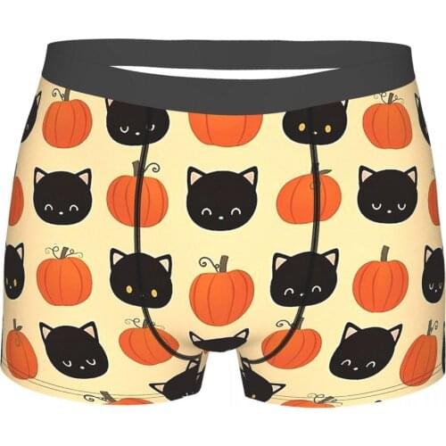 Halloween Trick-or-treating Cat And Pumpkin Underpants Breathbale Panties Man Underwear Print Shorts Boxer Briefs