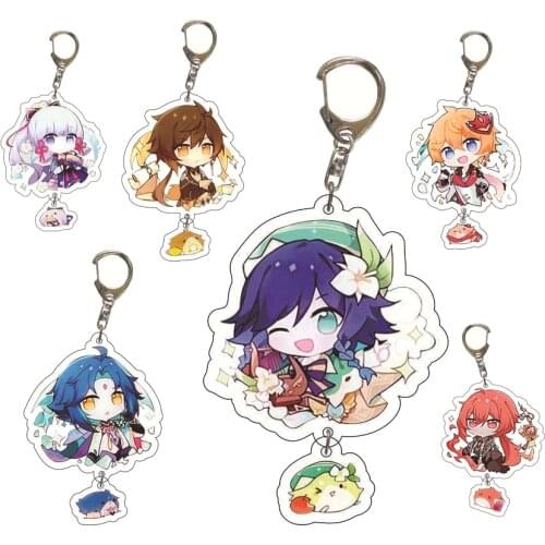 Game Genshin Impact Keychain Morax Kaeya Xiao Hu Tao Tartaglia Acrylic Keychain Badge Cartoon Cosplay Pendant Props Accessories