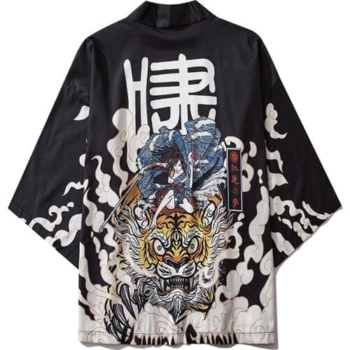 Forest King Tiger Pattern Kimono 2020 New Summer Japanese Five Point Sleeves Kimono Mens And Womens Cloak Jacke Top Blouse