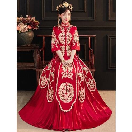 Chinese Wedding Dress High-quality Embroidery Phoenix Stylish Banquet Costume Classic Cheongsam China Qipao костюм для восточных