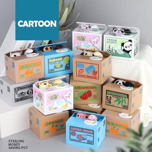 Panda Coin Money Box Kids Money Bank Automated Cat Thief Coin Boxes Toy Gift for Children Coin Piggy Banks Saving Box