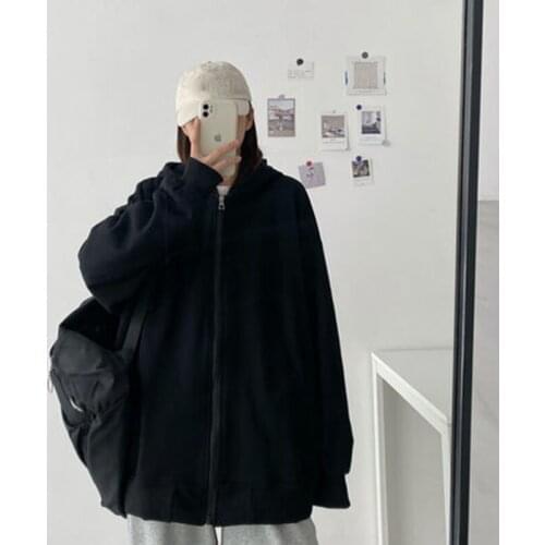 Harajuku Korean version loose thin long-sleeved hooded sun protection coat solid color retro shirt student girl top