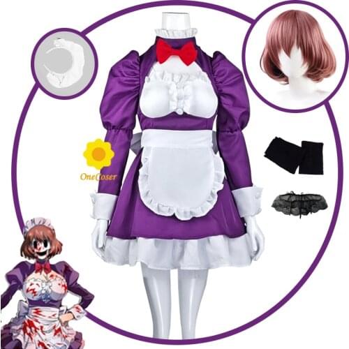 Maid-fuku Kamen Cosplay Costume Anime High Rise Invasion Maid Outfit Brown Short Wig Purple Suit Halloween Party Girl Women
