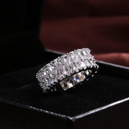 Trendy Designer 2 Row Water Drop Zircon Wedding Rings For Women Silver Plated Female Jewelry Engagement Party Valentine Gifts