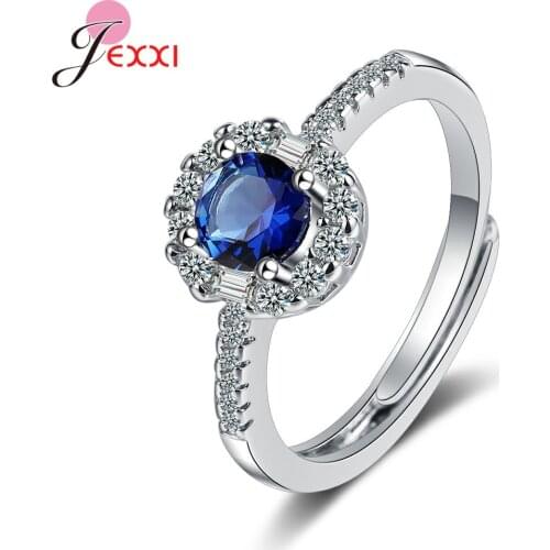 Fashion Sterling 925 Silver Rings For Women Jewelry Simple Design Blue Zircon Bridal Wedding Engagement Ring Bijoux
