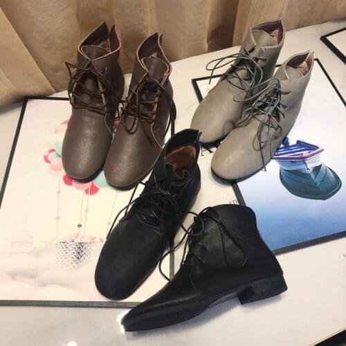 Fashion Women Ankle Boots Genuine Leather Flat Shoes Keep Warm Woman Pointed Toe Low Heels Winter Boots Black Zapatos Mujer