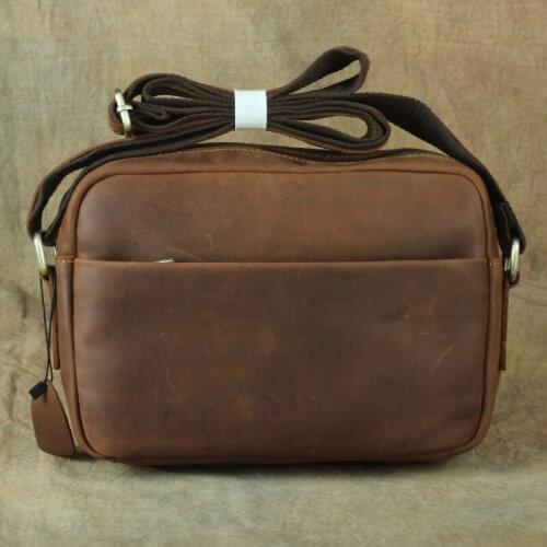 Fashion genuine leather retro handbag luxury shoulder bags top layer cowhide male casual business rossbody Bag