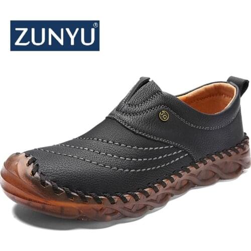 ZUNYU Classic Comfortable Men Casual Shoes Loafers Men Shoes Quality Split Leather Shoes Men Flats Moccasins Shoes Plus Size 48