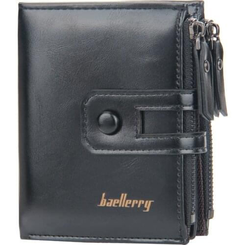 Mens, short, wallet, European and American, retro, multi-card slot, buckle, soft leather, zipper coin purse, ID bag