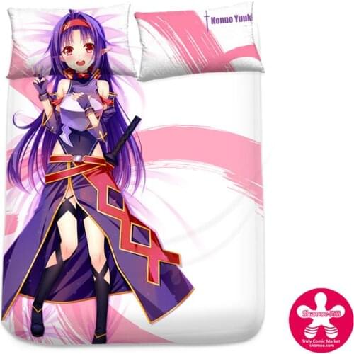 Anime Cartoon Sword Art Online Konno Yuuki Milk Silk Mattress Cover Fitted Sheet Fitted cover bedspread counterpane