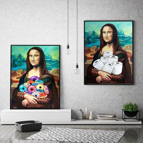 Canvas Painting Print Funny Toilet Wall Art Mona Lisa Bathroom Paper Poster Home Decoration Nordic Modular Picture Living Room