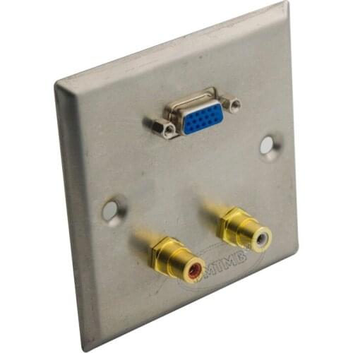Stainless steel wall plate with VGA and 2RCA female to female connector