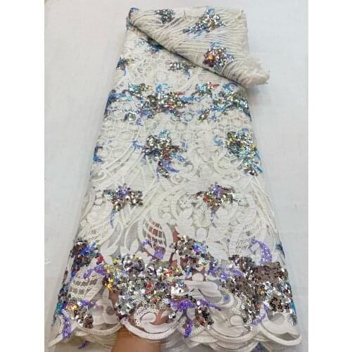 Nigerian Mesh Net Lace Fabric African Sequins Lace Fabric High Quality French Mesh white Tulle Lace Fabric with Sequins