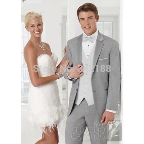 New Custom Made Groom Tuxedos Light Grey Notch Satin Lapel Best man Groomsman Men Wedding/Prom Suits Bridegroom (Jacket+Pants