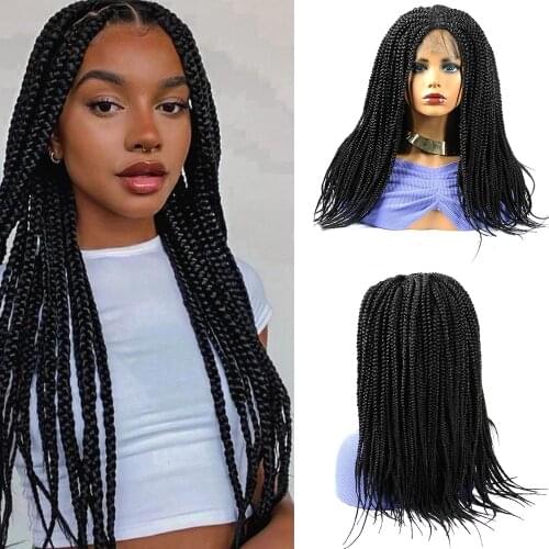 18Inch Synthetic Box Braids Wig 4X4 Lace Front Wig with Baby Hair Ombre Brown Burgundy Braided Lace Frontal Wigs for Black Women