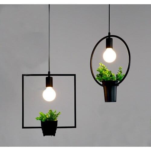 Countryside style plant pot pendant light Square round shape wrought iron droplight restaurant cafe bar garden deco hanging lamp
