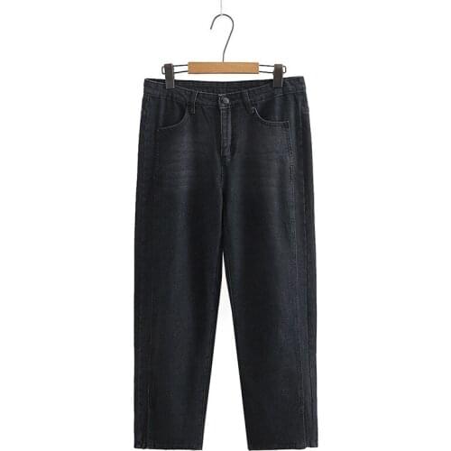 Plus Size Womens Blue Black Jeans Casual Straight Denim Pants